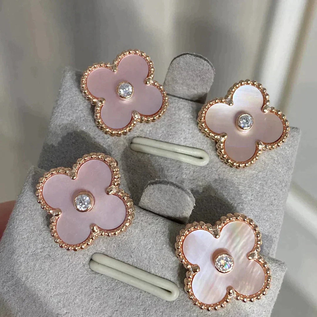 ¡®Lumi¡¯CLOVER MEDIUM 1 MOTIFS  PINK MOP DIAMOND EARRINGS