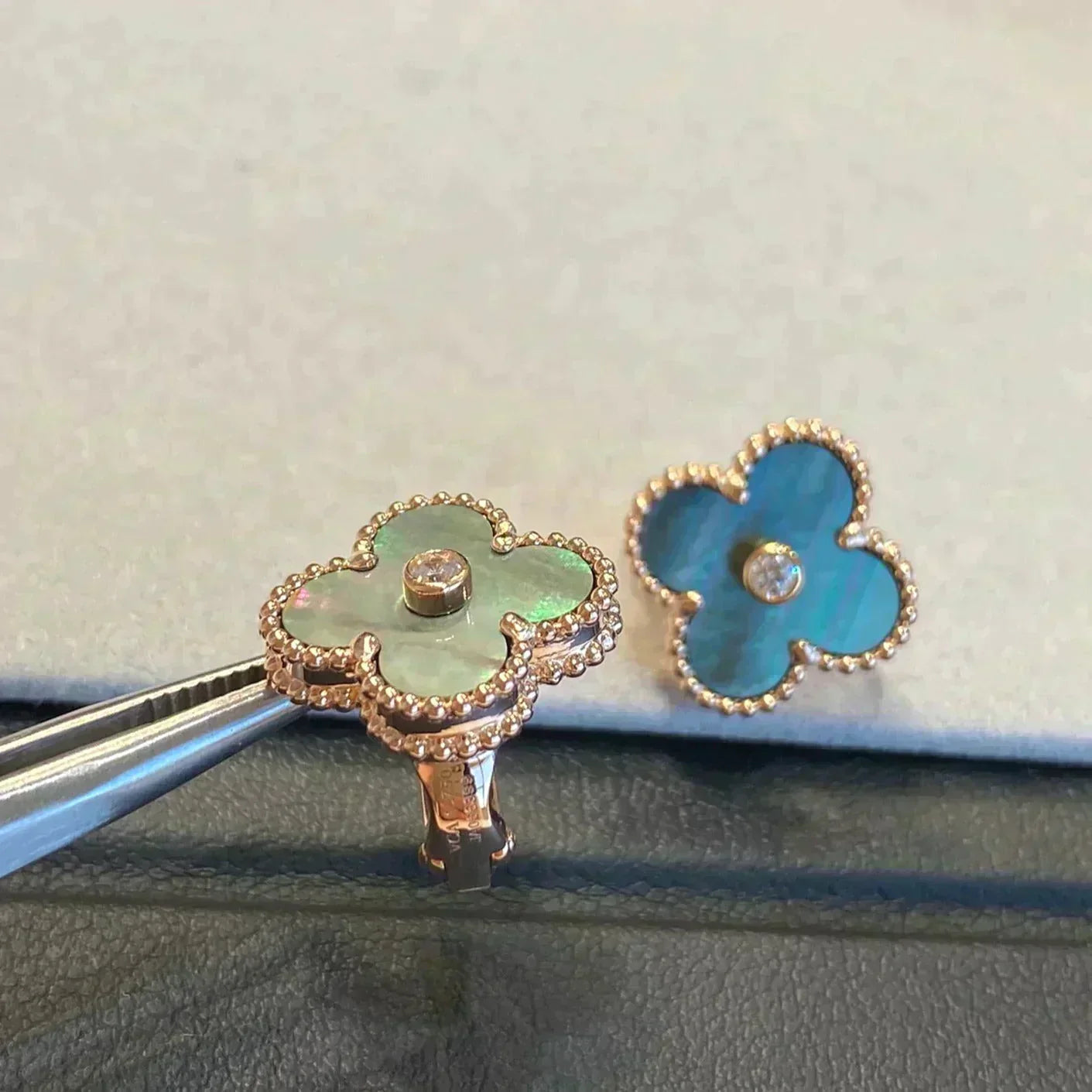 ¡®Lumi¡¯CLOVER MEDIUM 1 MOTIFS GRAY MOP  DIAMOND EARRINGS