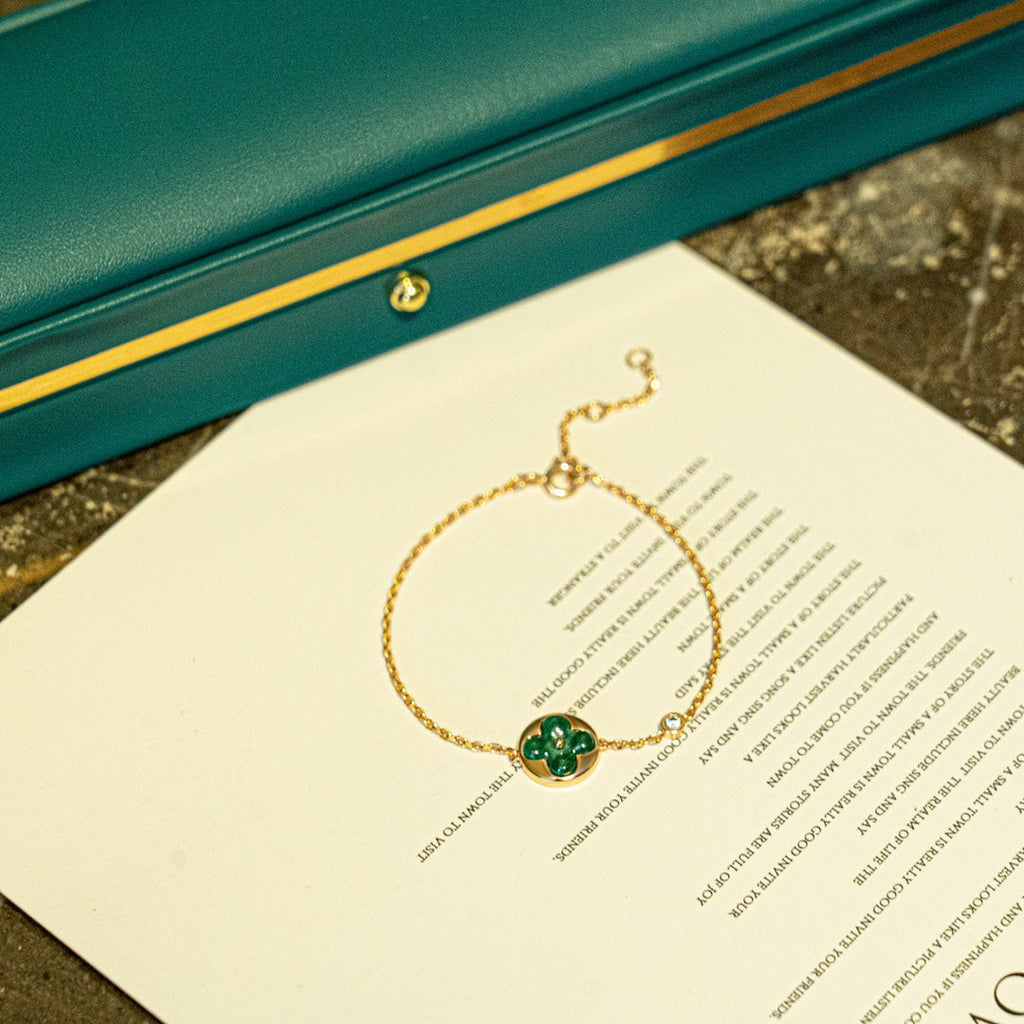 ¡®Lumi¡¯SUN MALACHITE 1 DIAMOND PINK GOLD BRACELET