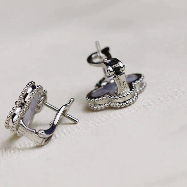 ¡®Lumi¡¯CLOVER MEDIUM 1 MOTIFS  WHITE MOP EARRINGS SILVER