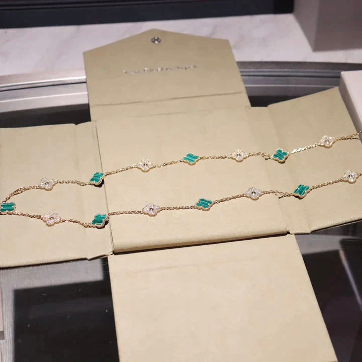 ¡®Lumi¡¯CLOVER 20 MOTIFS MALACHITE DIAMOND NECKLACE