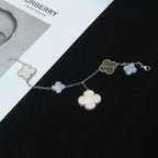 ¡®Lumi¡¯CLOVER BRACELET 5 MOTIFS MOP CHALCEDONY SILVER
