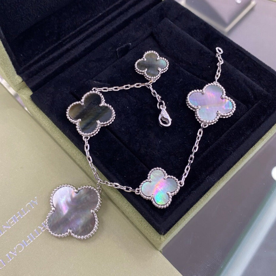 ¡®Lumi¡¯CLOVER 5 MOTIFS SIVLER DARK MOP BRACELET