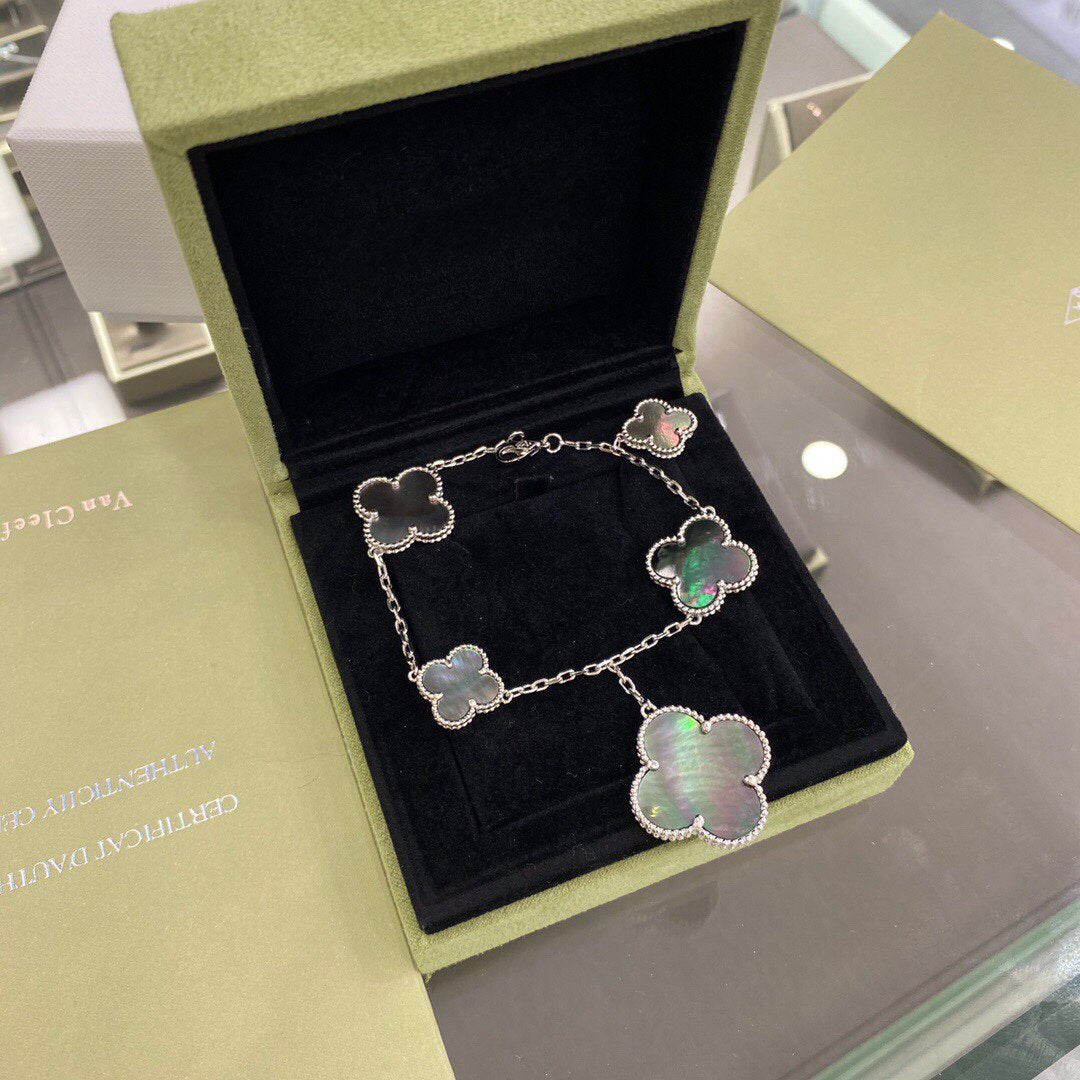 ¡®Lumi¡¯CLOVER 5 MOTIFS SIVLER DARK MOP BRACELET