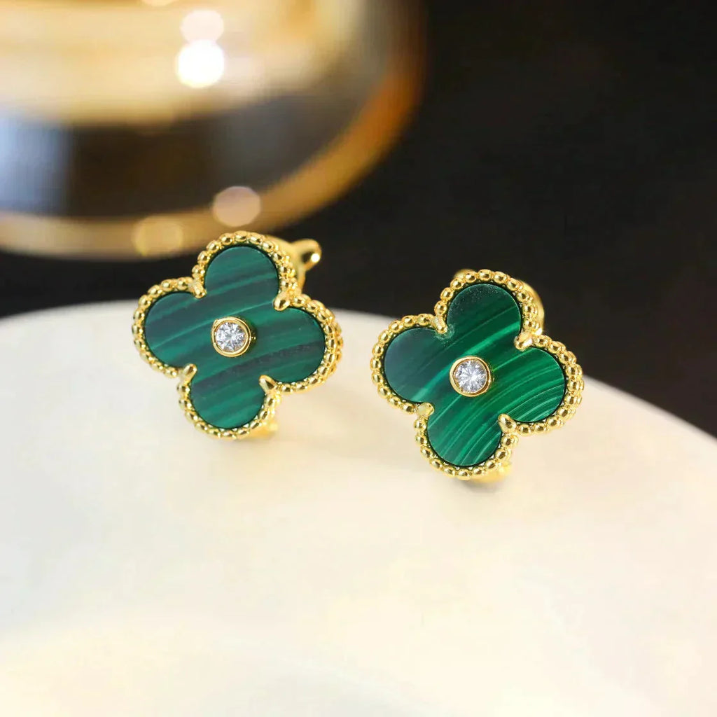 ¡®Lumi¡¯CLOVER MEDIUM 1 MOTIFS MALACHITE DIAMOND EARRINGS