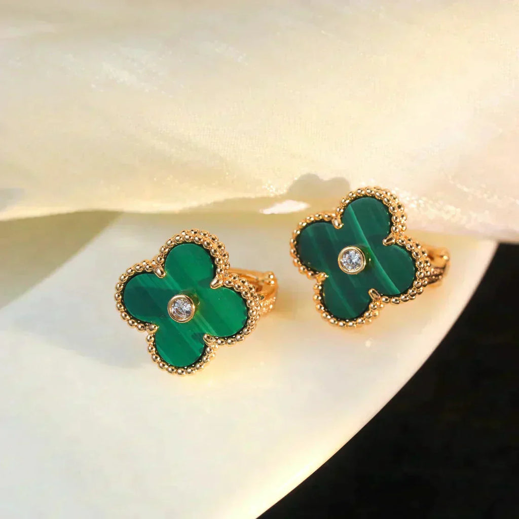¡®Lumi¡¯CLOVER MEDIUM 1 MOTIFS MALACHITE DIAMOND EARRINGS