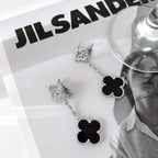 ¡®Lumi¡¯CLOVER 2 MOTIFS  DIAMOND ONYX EARRINGS SILVER