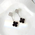 ¡®Lumi¡¯CLOVER 2 MOTIFS  DIAMOND ONYX EARRINGS SILVER