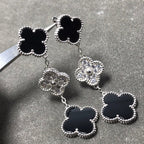 ¡®Lumi¡¯CLOVER 3 MOTIF DIAMOND ONYX SILVER EARRINGS