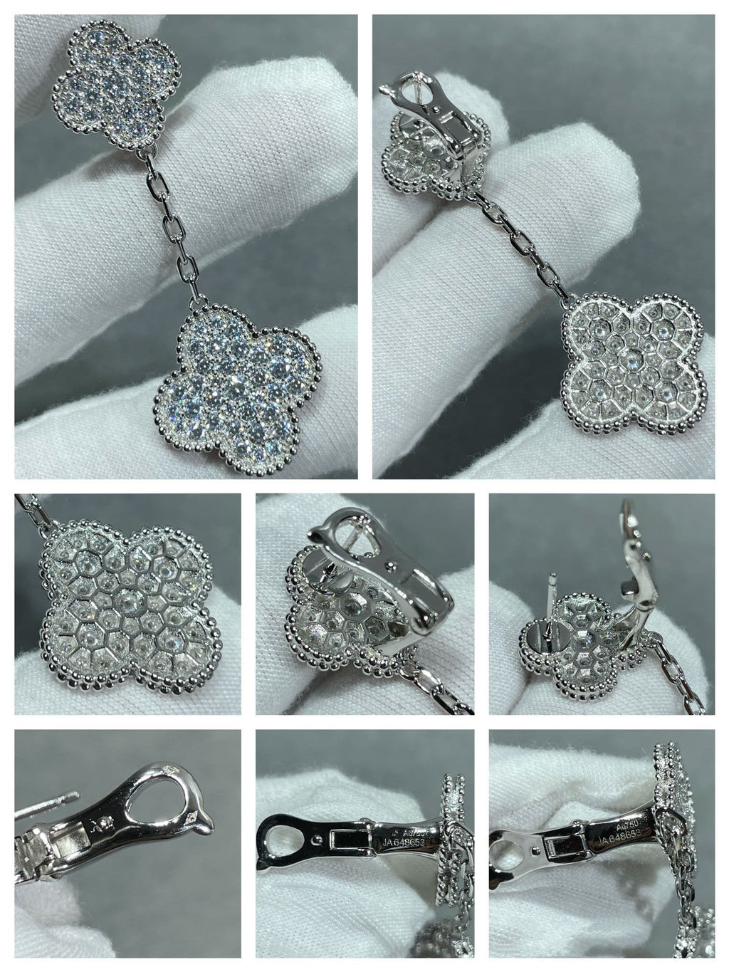 ¡®Lumi¡¯CLOVER 2 MOTIFS DIAMOND PAVED SILVER EARRINGS