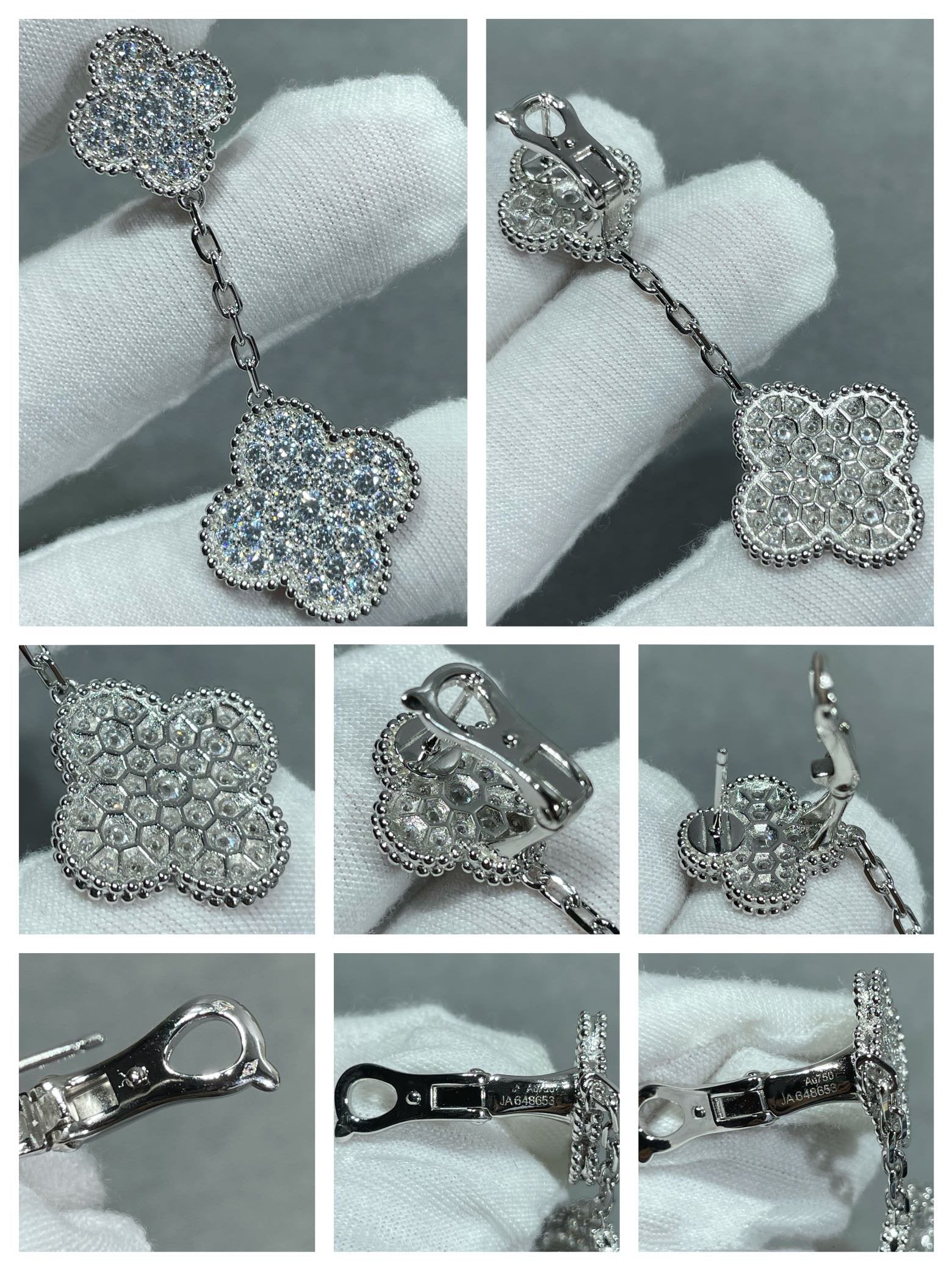 ¡®Lumi¡¯CLOVER 2 MOTIFS DIAMOND PAVED SILVER EARRINGS