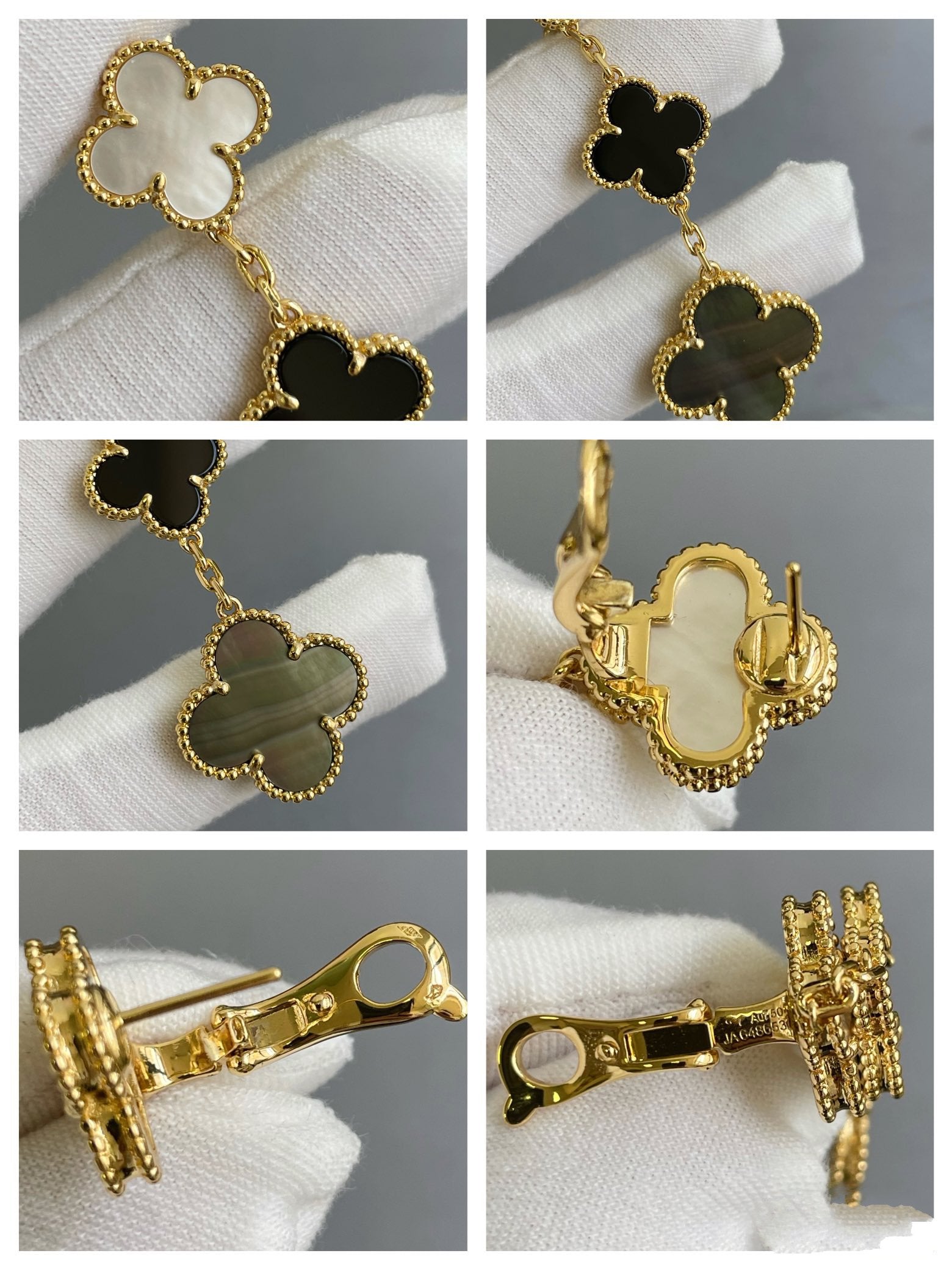 ¡®Lumi¡¯CLOVER 3 MOTIF MOP ONYX DARK MOP PINK GOLD EARRINGS