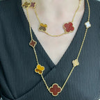 ¡®Lumi¡¯CLOVER 16 MOTIF CARNELIAN TIGER EYE ROSE GOLD NECKLACE
