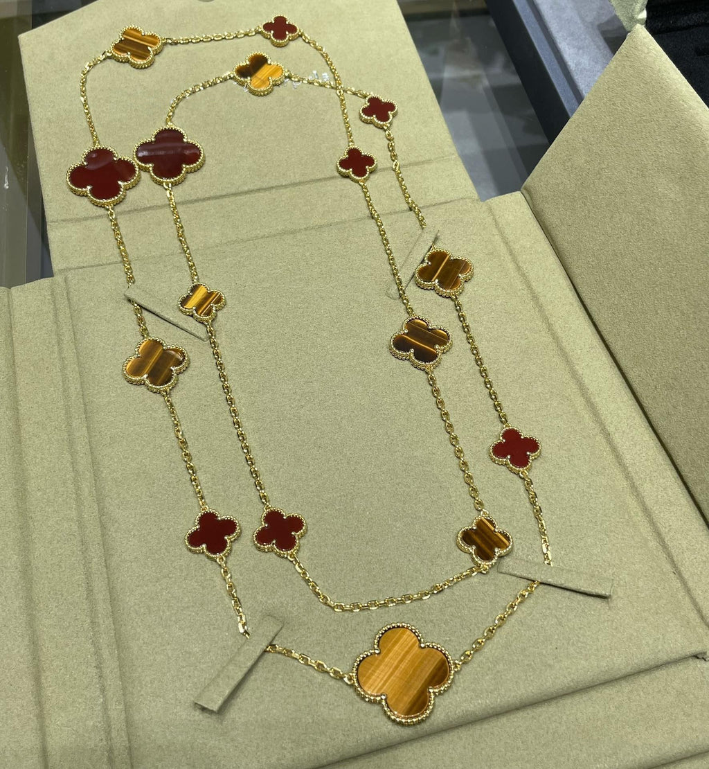 ¡®Lumi¡¯CLOVER 16 MOTIF CARNELIAN TIGER EYE ROSE GOLD NECKLACE