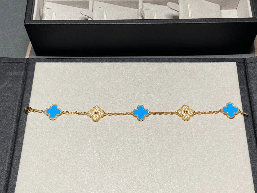 [Lumi jewelry] CLOVER 5 MOTIF BLUE AGATE BRACELET COLLECTION