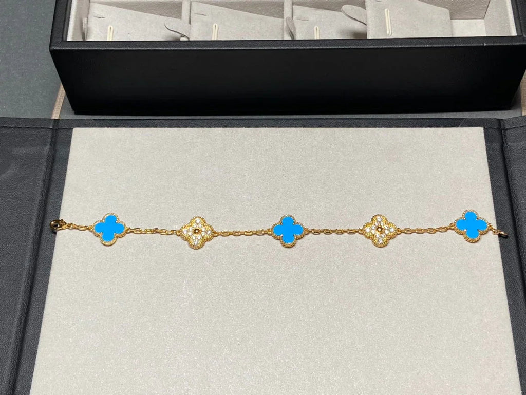 [Lumi]New  CLOVER 5 MOTIF BLUE AGATE BRACELET COLLECTION