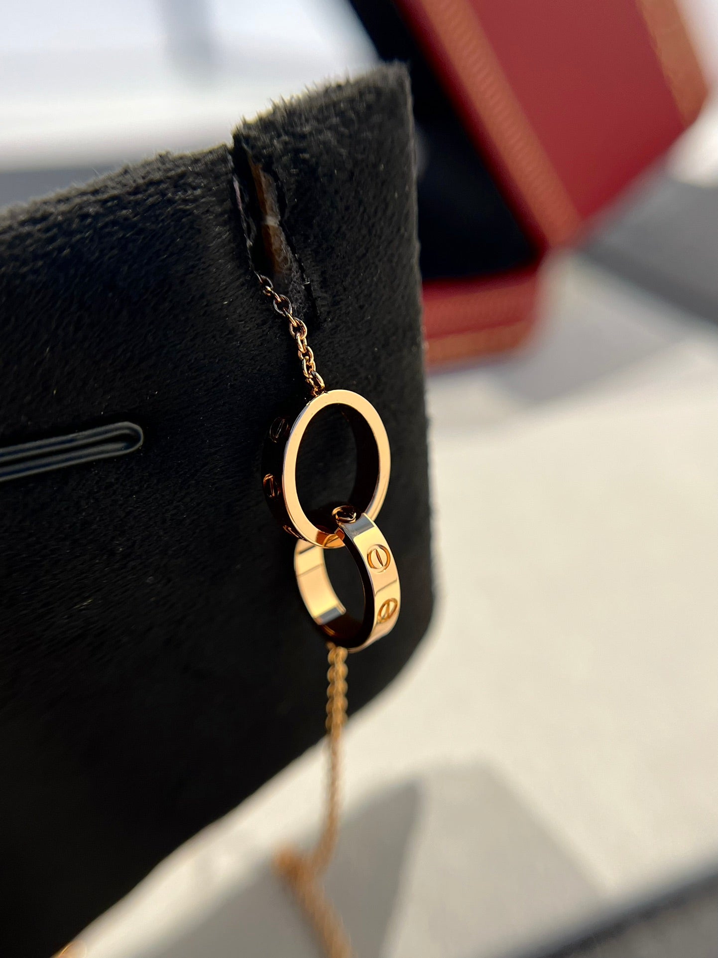 ¡®Lumi¡¯LOVE NECKLACE DOUBLE RING PINK GOLD
