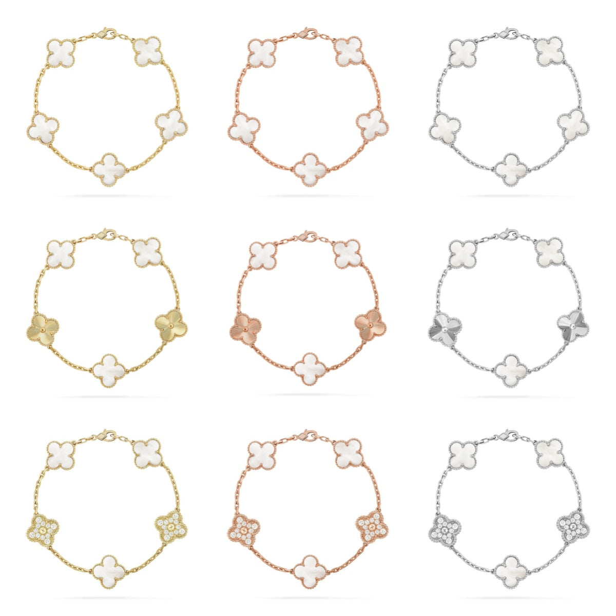 [Lumi jewelry]CLOVER WHITE PEARL MOP 5 MOTIF BRACELET COLLECTION