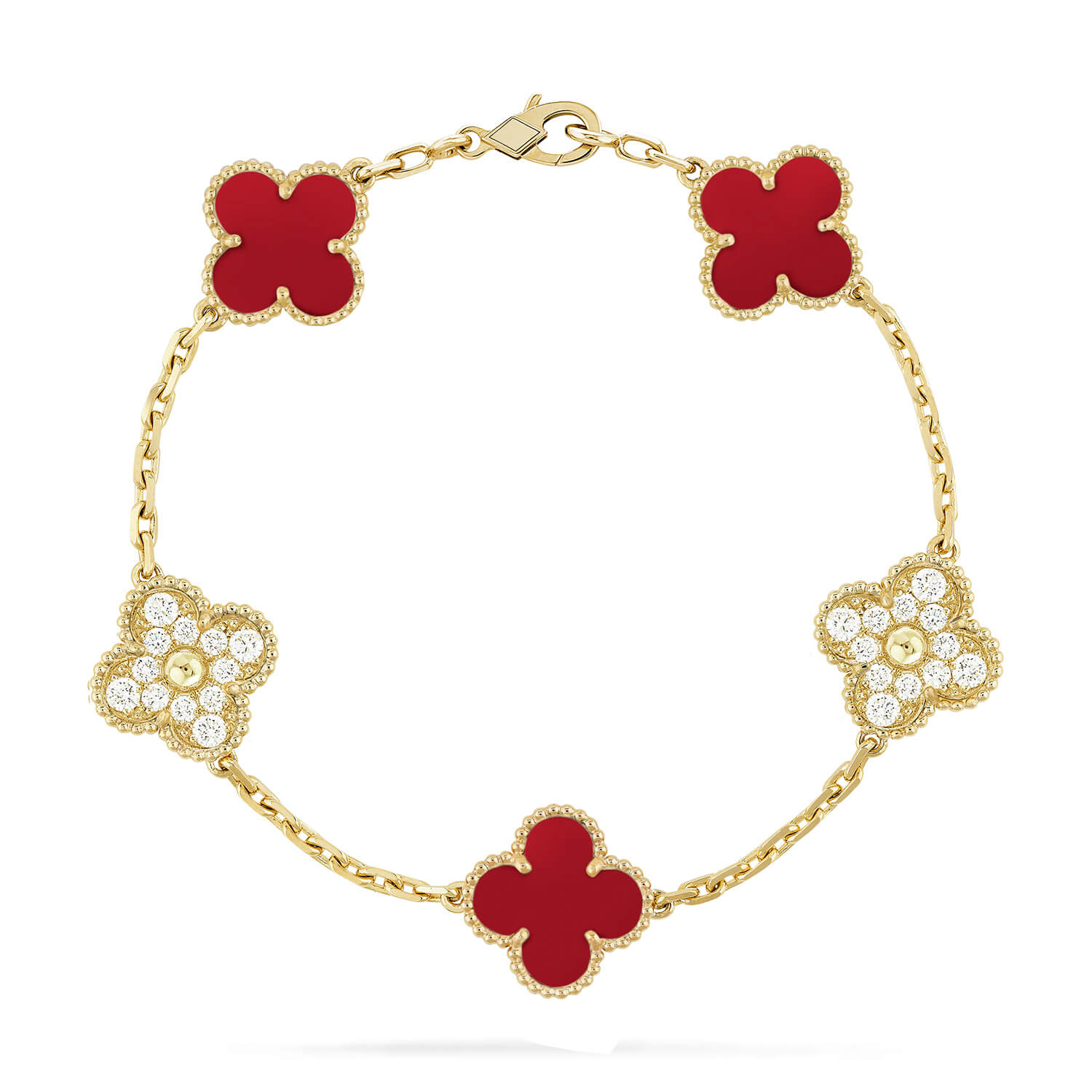 [Lumi jewelry] CLOVER 5 MOTIF RED CORNELIAN BRACELET COLLECTION