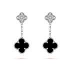 ¡®Lumi¡¯CLOVER 2 MOTIFS  DIAMOND ONYX EARRINGS SILVER