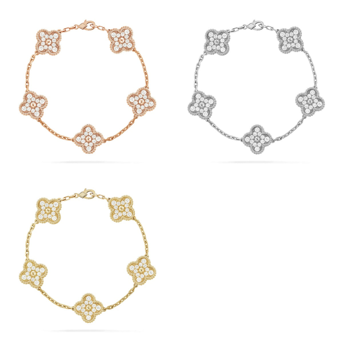 [Lumi jewelry] CLOVER 5 MOTIF FULL DIAMOND BRACELET COLLECTION