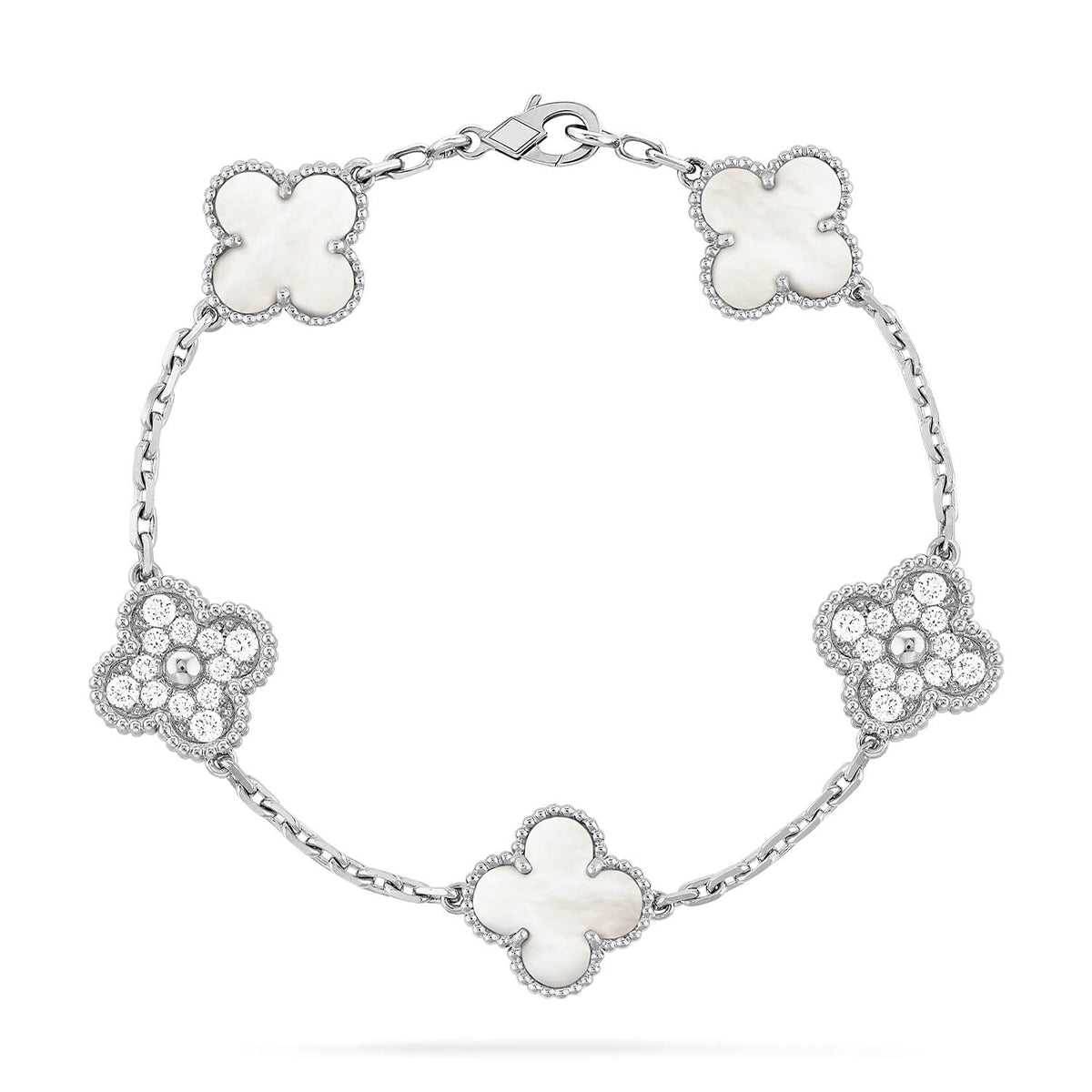 [Lumi jewelry]CLOVER WHITE PEARL MOP 5 MOTIF BRACELET COLLECTION