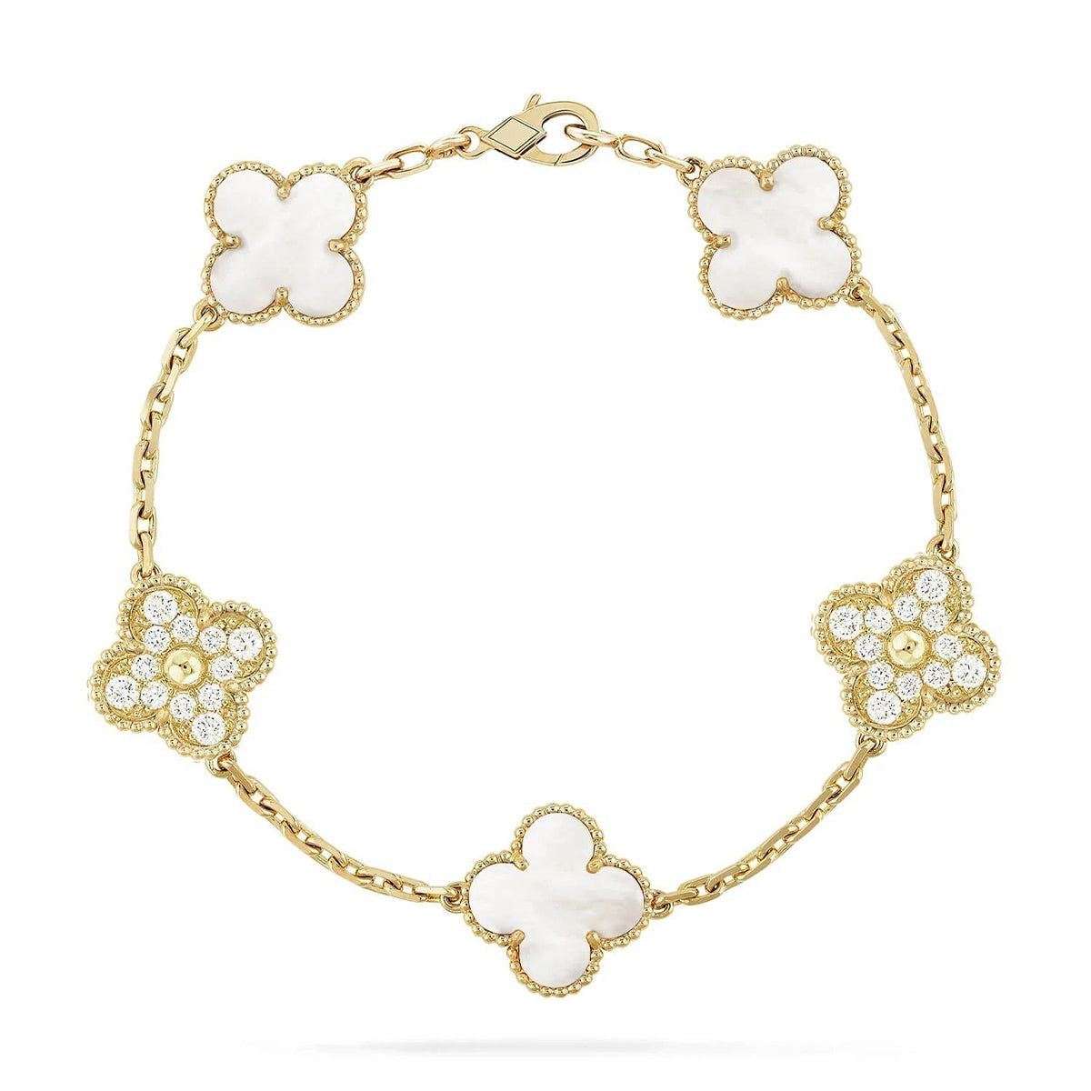 [Lumi jewelry]CLOVER WHITE PEARL MOP 5 MOTIF BRACELET COLLECTION