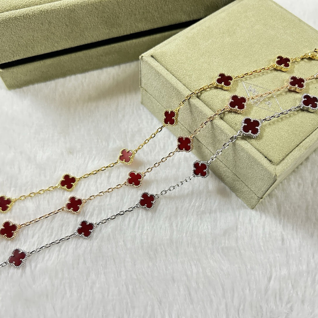 [¡®Lumi¡¯]CLOVER 6 MOTIF RED AGATE BRACELET
