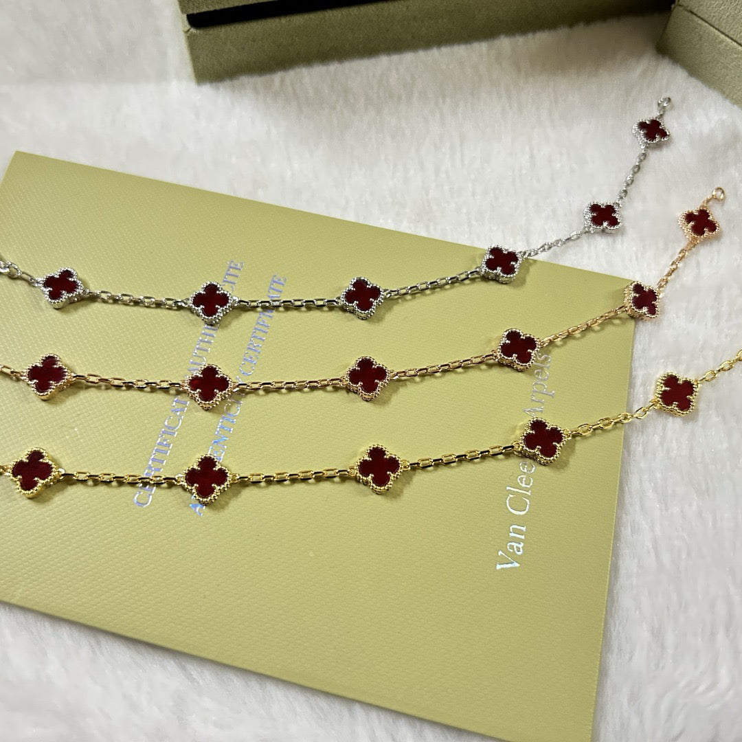 [¡®Lumi¡¯]CLOVER 6 MOTIF RED AGATE BRACELET