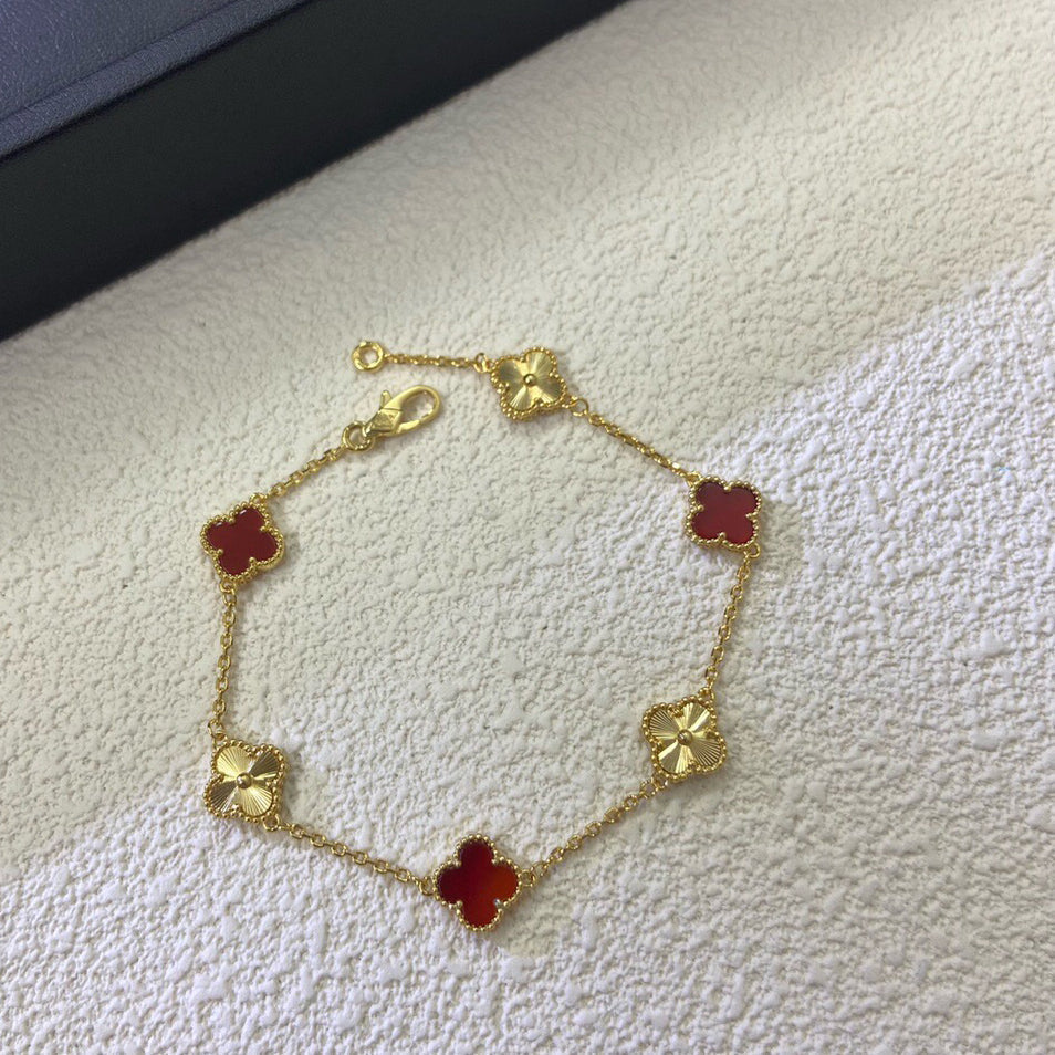 [¡®Lumi¡¯]CLOVER 6 MOTIF RED AGATE LASER BRACELET