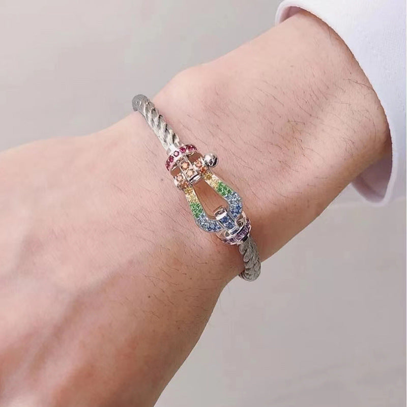 ¡®Lumi¡¯FORC LARGE HORSESHOE  COLORED DIAMOND BRACELET SILVER