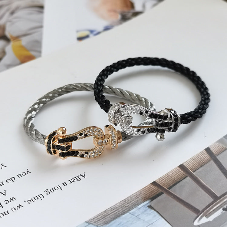 ¡®Lumi¡¯FORCE LARGE HORSESHOE BLACK WHITE DIAMOND BRACELET SILVER