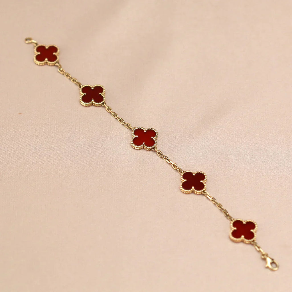[Lumi]New  CLOVER 5 MOTIF RED CORNELIAN BRACELET COLLECTION