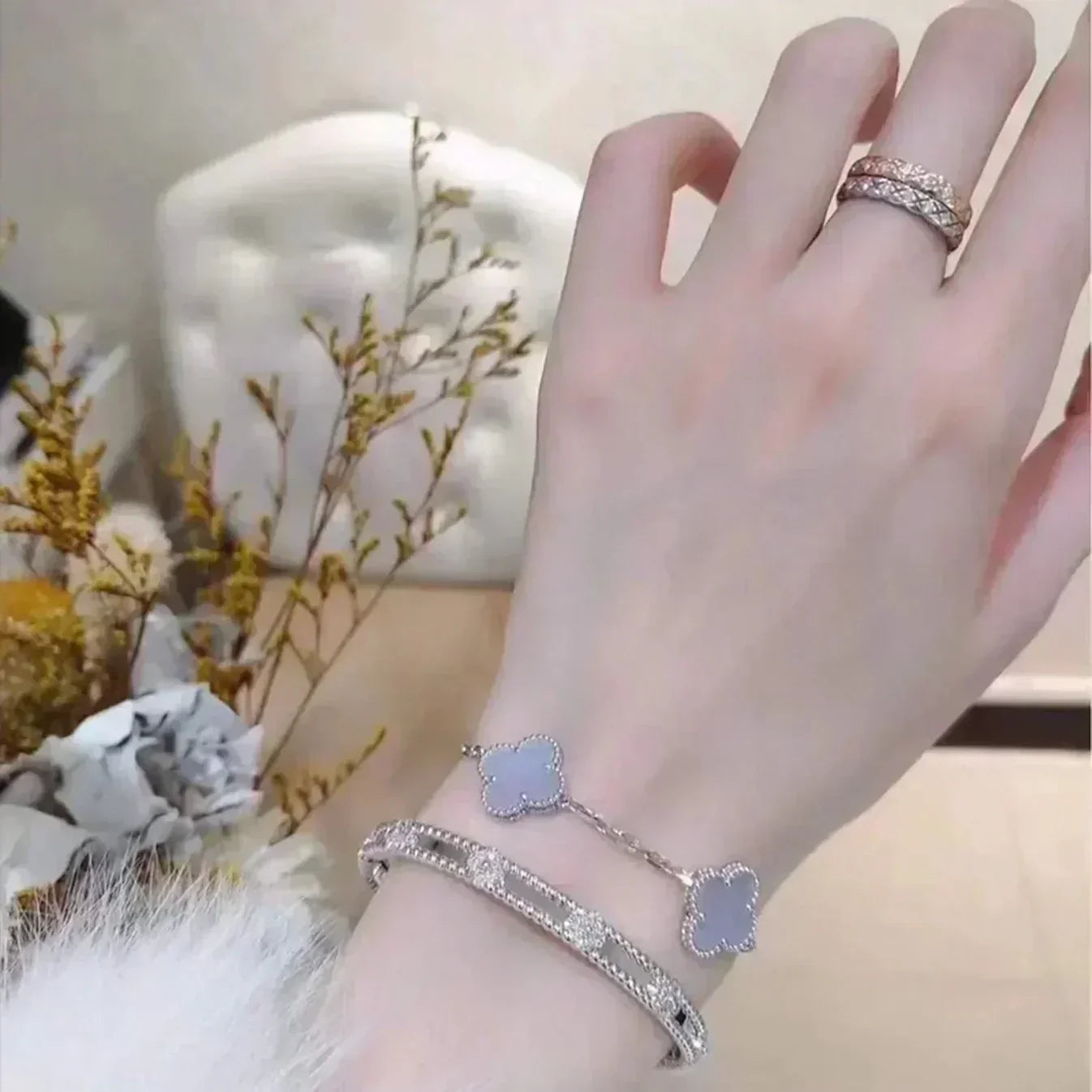 [Lumi]New  CLOVER 5 MOTIF PURPLE CHALCEDONY BRACELET COLLECTION