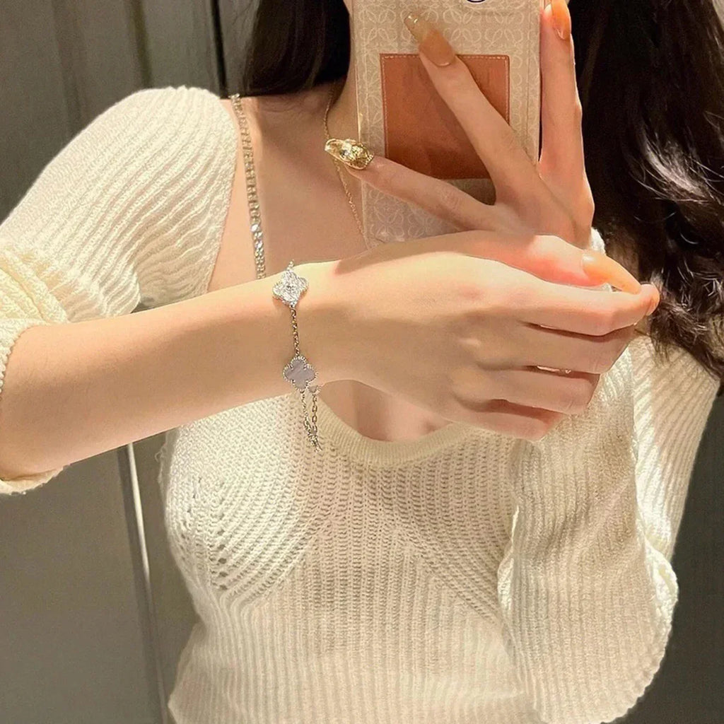 [Lumi]New  CLOVER 5 MOTIF PURPLE CHALCEDONY BRACELET COLLECTION
