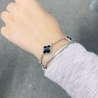 ¡®Lumi¡¯CLOVER 5 MOTIF VEINED ONYX BRACELET SILVER