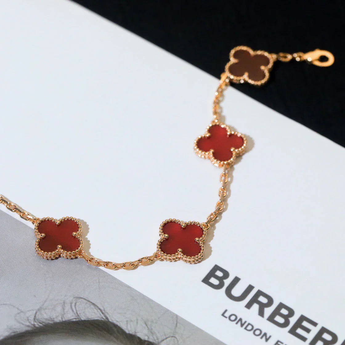 [Lumi]New  CLOVER 5 MOTIF RED CORNELIAN BRACELET COLLECTION