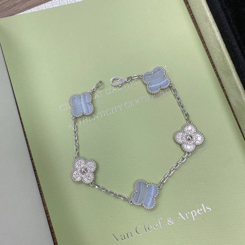 [Lumi]New  CLOVER 5 MOTIF PURPLE CHALCEDONY BRACELET COLLECTION