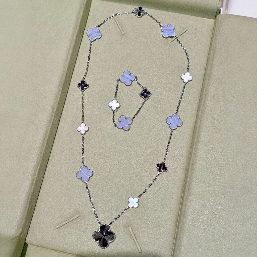 [Lumi jewelry]DETACHABLE CLOVER 15(11+4) FLOWER SILVER NECKLACE SET