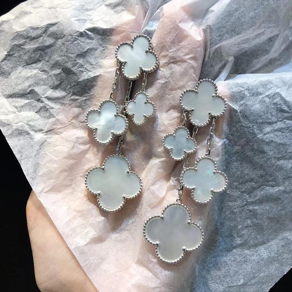 ¡®Lumi¡¯CLOVER EARRINGS WHITE MOP 4 MOTIFS SILVER