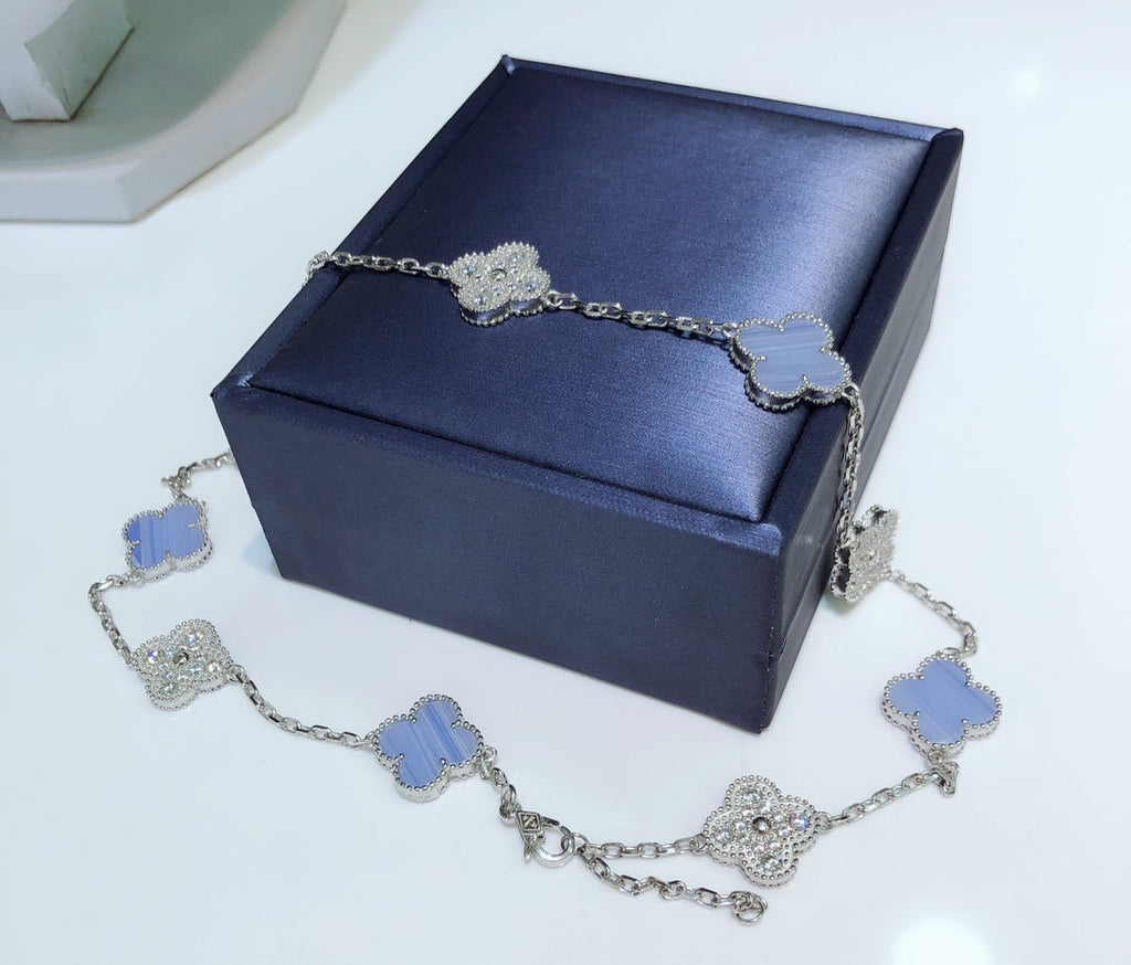 ¡®Lumi¡¯CLOVER 10 MOTIFS CHALCEDONY DIAMONDS SILVER NECKLACE